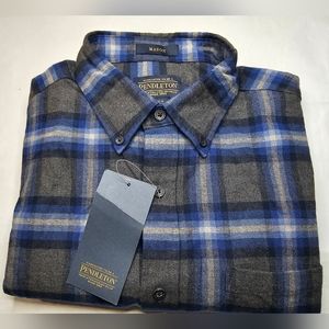 NWT Pendleton Men's MASON Flannel Cotton Shirt Gray Blue Size M